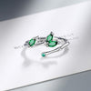925 Stamp Silver Color Twig Green Leaf Adjustable Open Finger Rings For Women Girls Wedding Dorpshipping Anelli Party Jewelry