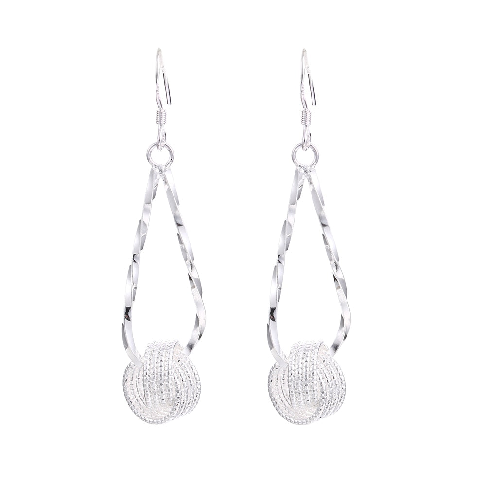 925 Stamp Silver Color Twisting Hanging Balls Earrings For Woman Drop Earrings Round Party Jewelry 2022 Trend Christmas GaaBou