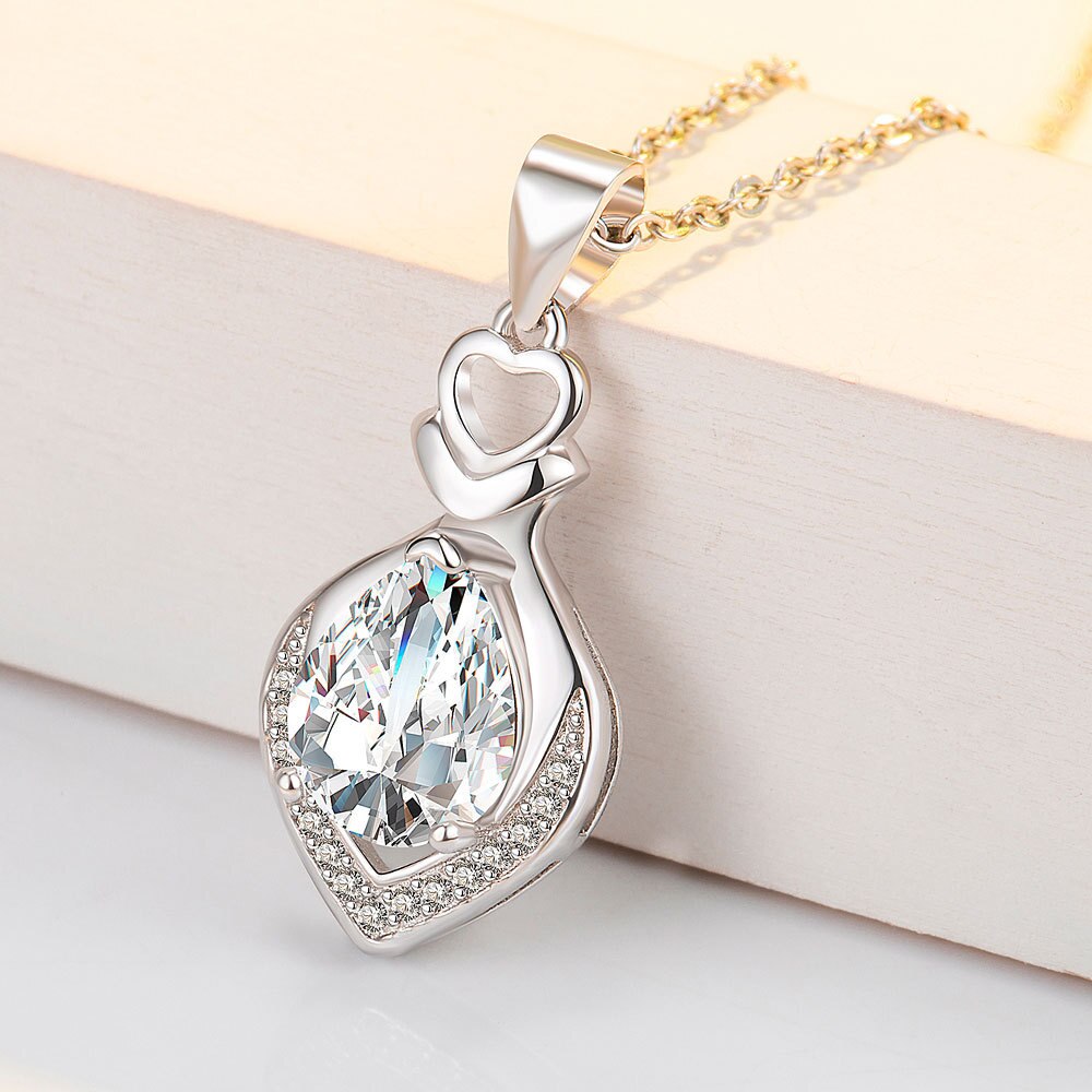925 Stamp Silver Color Water Drop Pendants Zircon Necklaces For Women 45cm Korean Chain Wedding Fine Jewelry Gift GaaBou
