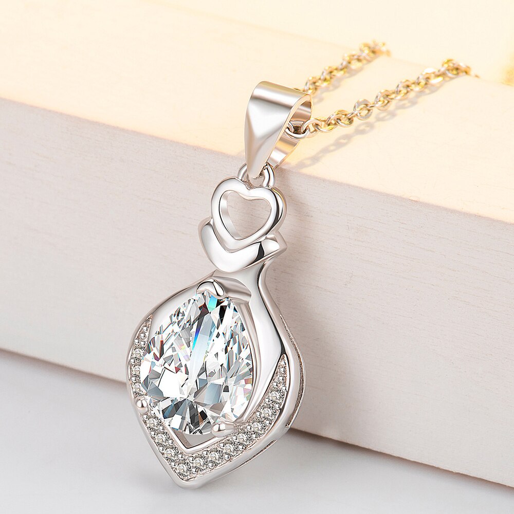 925 Stamp Silver Color Water Drop Pendants Zircon Necklaces For Women 45cm Korean Chain Wedding Fine Jewelry Gift GaaBou