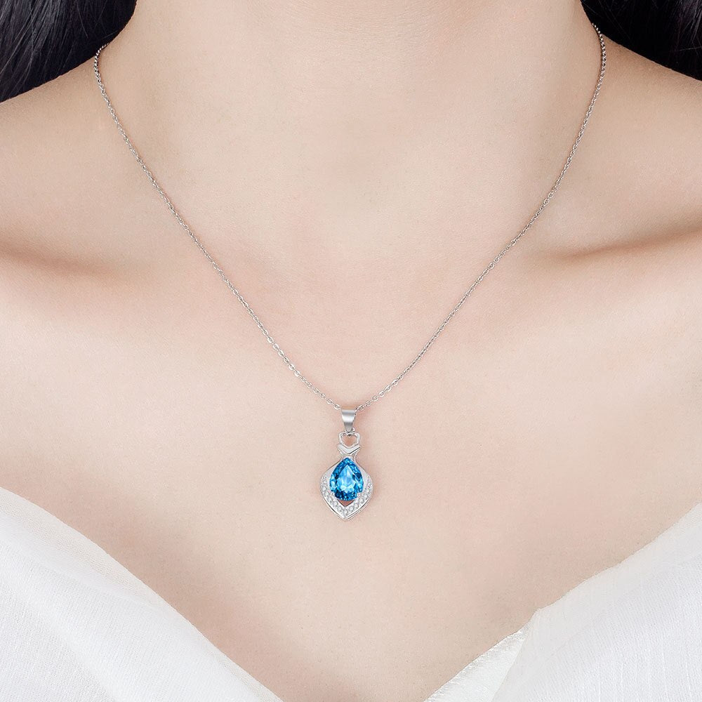 925 Stamp Silver Color Water Drop Pendants Zircon Necklaces For Women 45cm Korean Chain Wedding Fine Jewelry Gift GaaBou