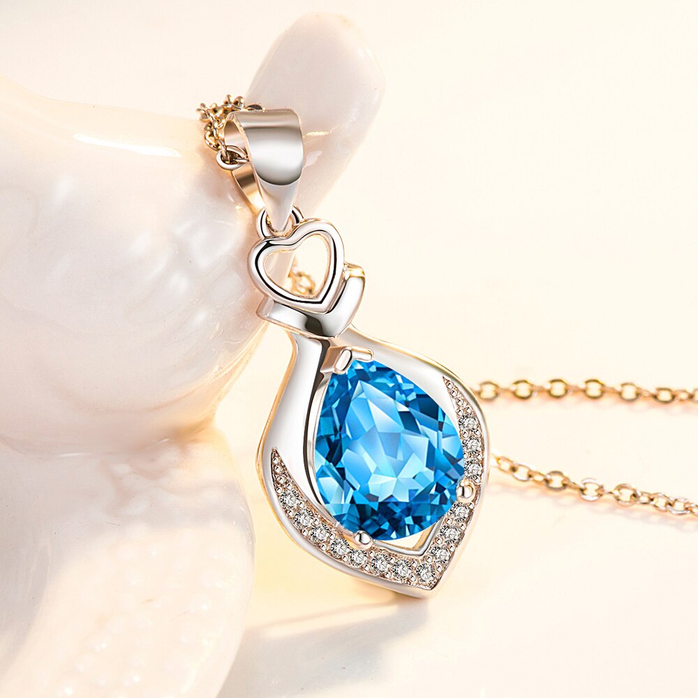 925 Stamp Silver Color Water Drop Pendants Zircon Necklaces For Women 45cm Korean Chain Wedding Fine Jewelry Gift GaaBou
