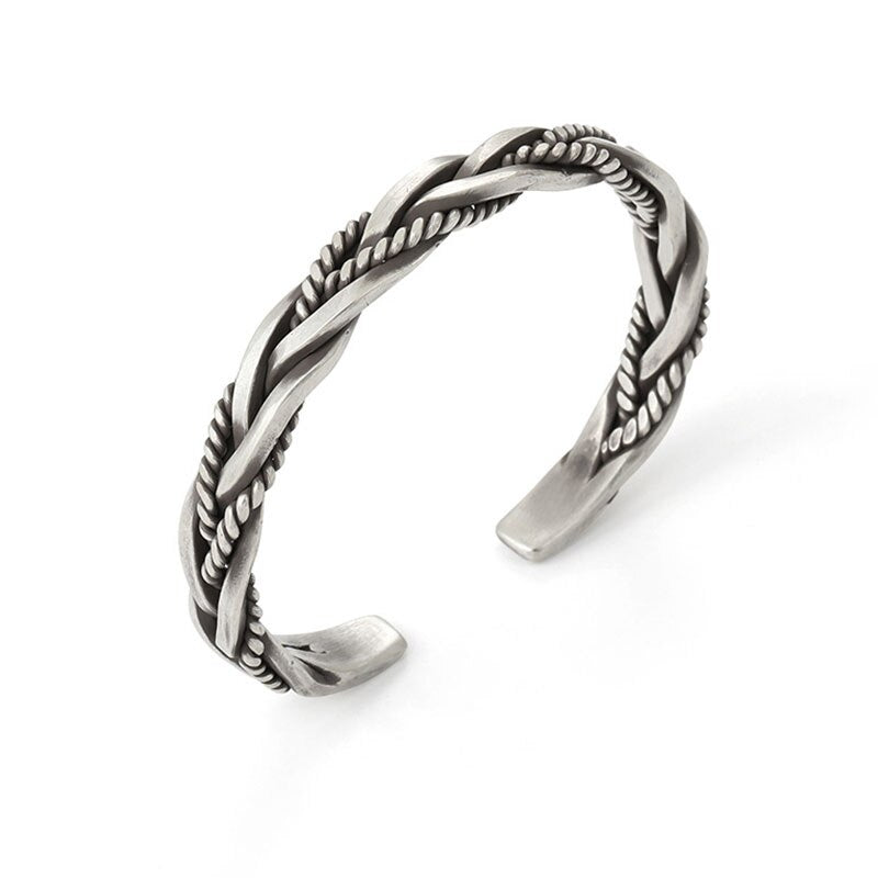 925 Stamp Silver Color Weave Charm Opening Bangles Bracelets For Women Man Retro Female Jewelry Accessories Christmas