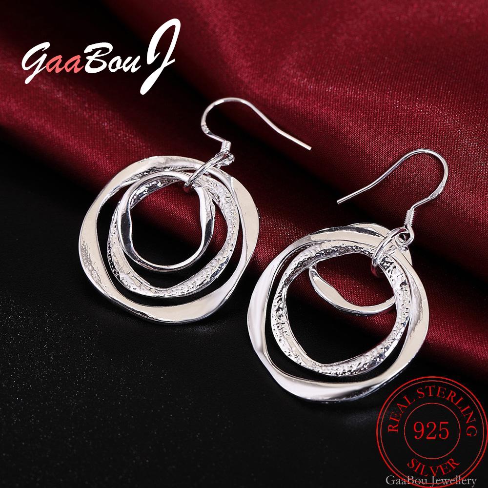 925 Stamp Silver Color Wedding Circle Earrings Hanging Women's Accessories Drop Earring  Christmas Jewelry For Women 2022