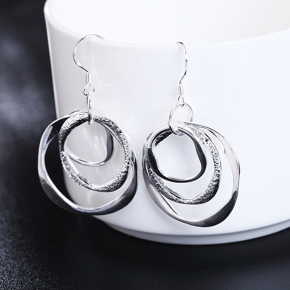 925 Stamp Silver Color Wedding Circle Earrings Hanging Women's Accessories Drop Earring  Christmas Jewelry For Women 2022
