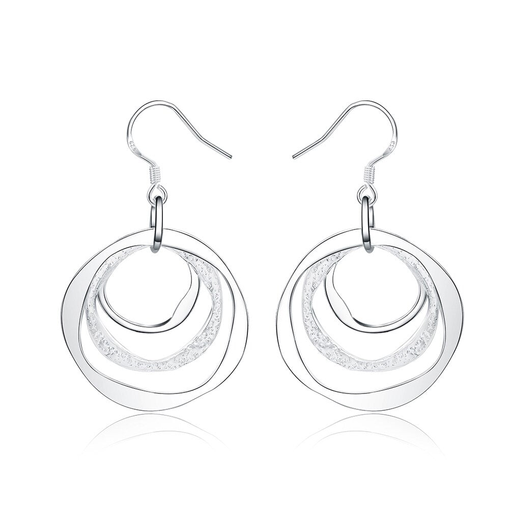 925 Stamp Silver Color Wedding Circle Earrings Hanging Women's Accessories Drop Earring  Christmas Jewelry For Women 2022