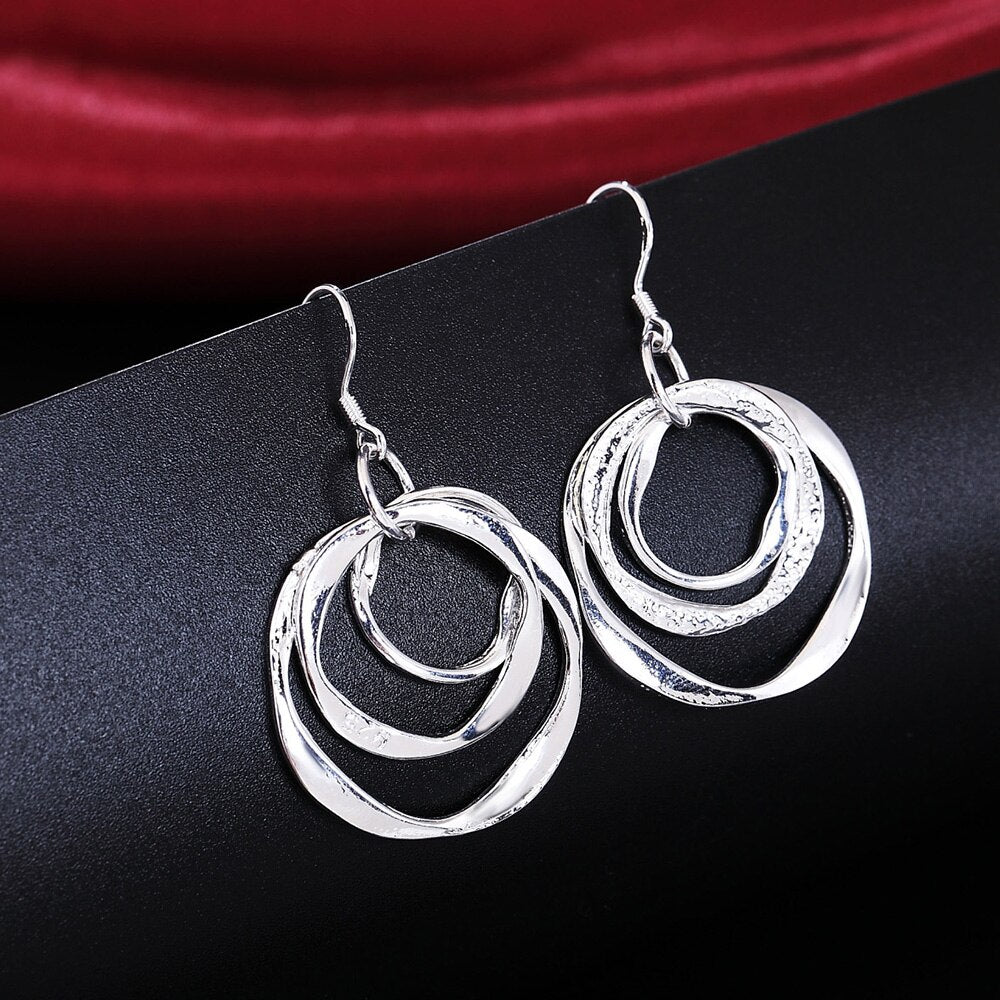 925 Stamp Silver Color Wedding Circle Earrings Hanging Women's Accessories Drop Earring  Christmas Jewelry For Women 2022
