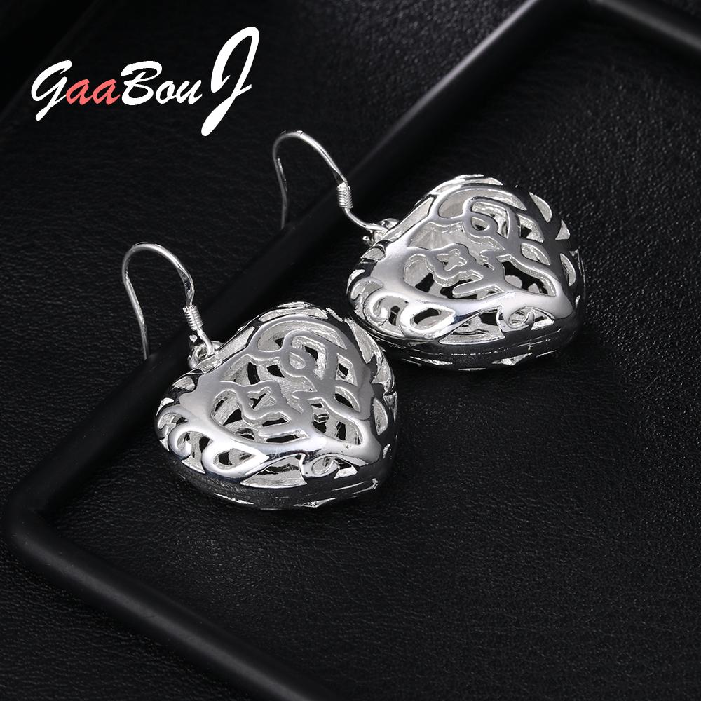 925 Stamp Silver Color Wedding LOVE Heart Hollows Drop Earrings for women 2022 trend Party Jewelry Gifts women Christmas GaaBou