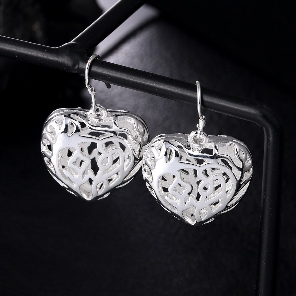 925 Stamp Silver Color Wedding LOVE Heart Hollows Drop Earrings for women 2022 trend Party Jewelry Gifts women Christmas GaaBou