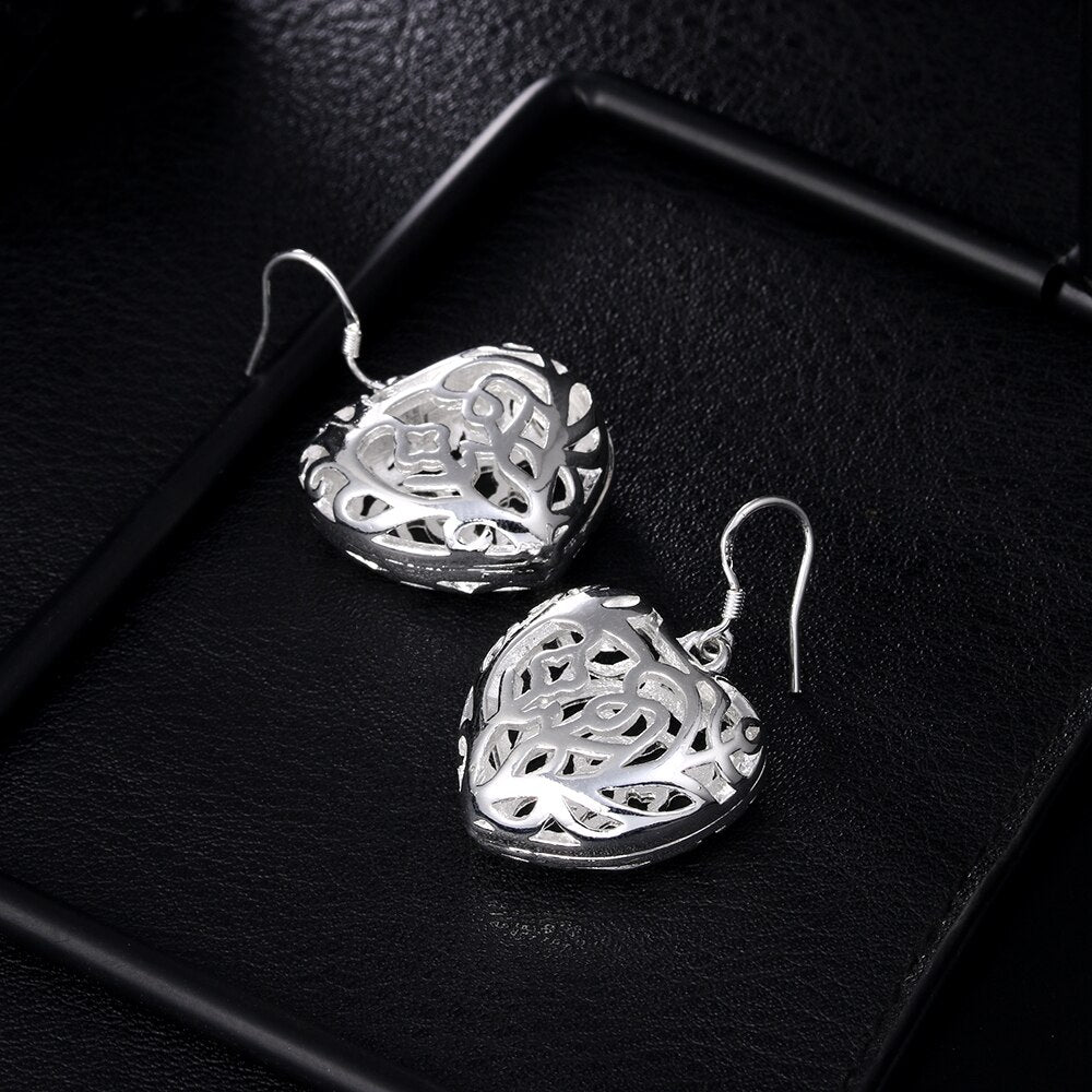 925 Stamp Silver Color Wedding LOVE Heart Hollows Drop Earrings for women 2022 trend Party Jewelry Gifts women Christmas GaaBou