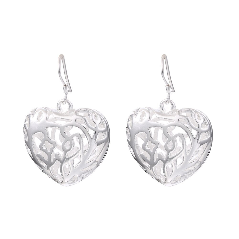 925 Stamp Silver Color Wedding LOVE Heart Hollows Drop Earrings for women 2022 trend Party Jewelry Gifts women Christmas GaaBou