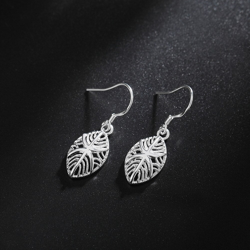 925 Stamp Silver Color Wedding Party Leaf Dangle Earrings For Women Women's Accessories Jewelry 2022 Trend Christmas