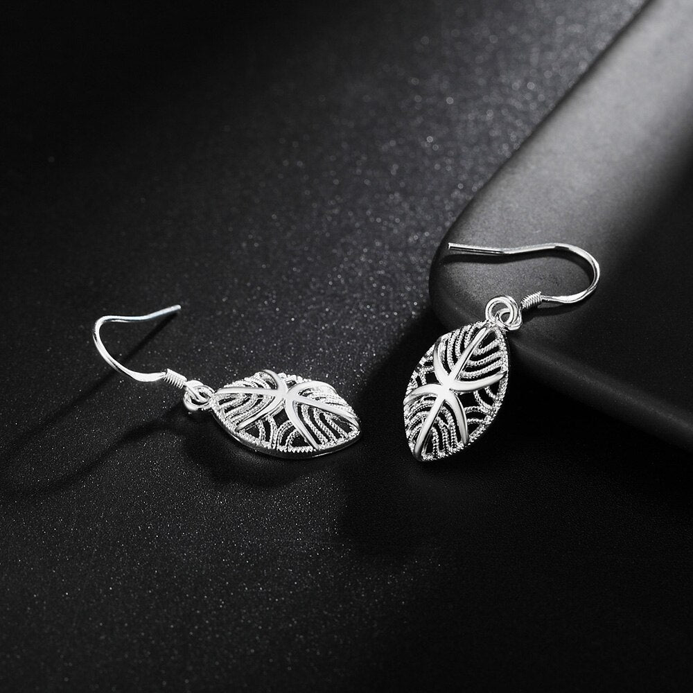 925 Stamp Silver Color Wedding Party Leaf Dangle Earrings For Women Women's Accessories Jewelry 2022 Trend Christmas
