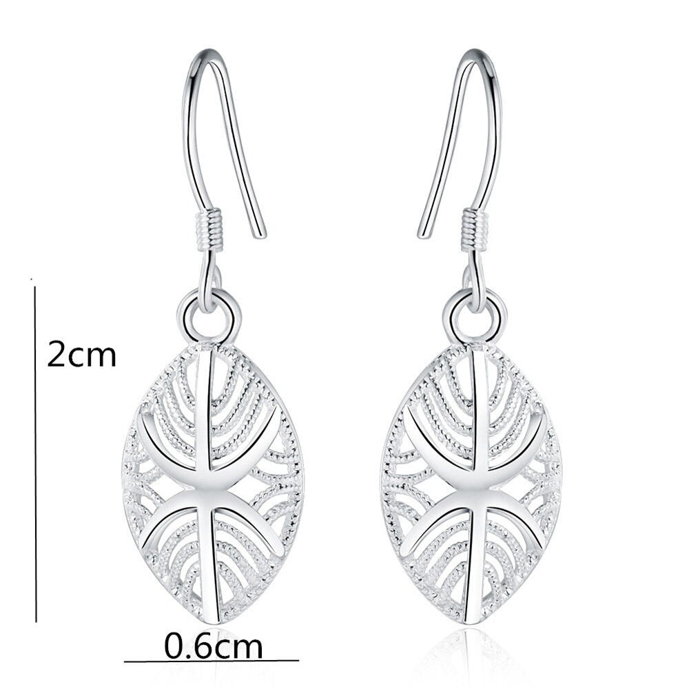 925 Stamp Silver Color Wedding Party Leaf Dangle Earrings For Women Women's Accessories Jewelry 2022 Trend Christmas