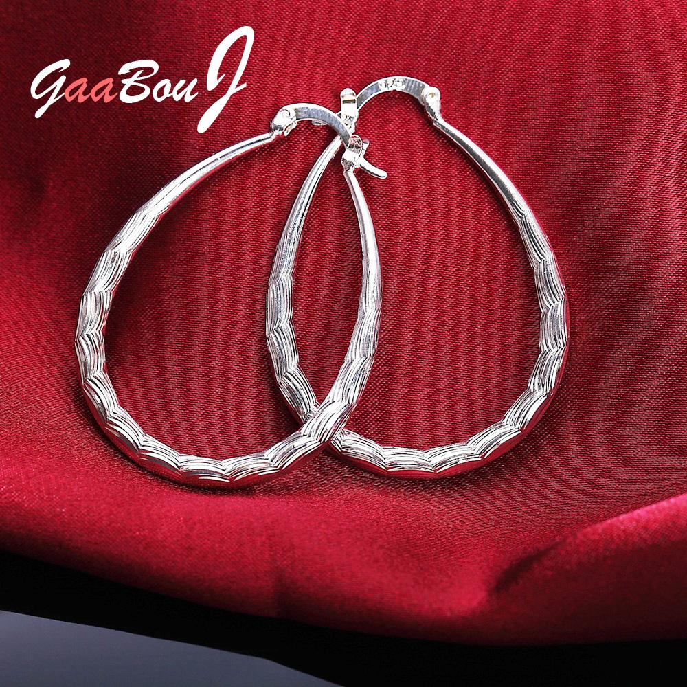 925 Stamp Silver Color Women Big Hoop Earrings Gift  Christmas Party Wedding Jewelry Christmas GaaBou Jewellery
