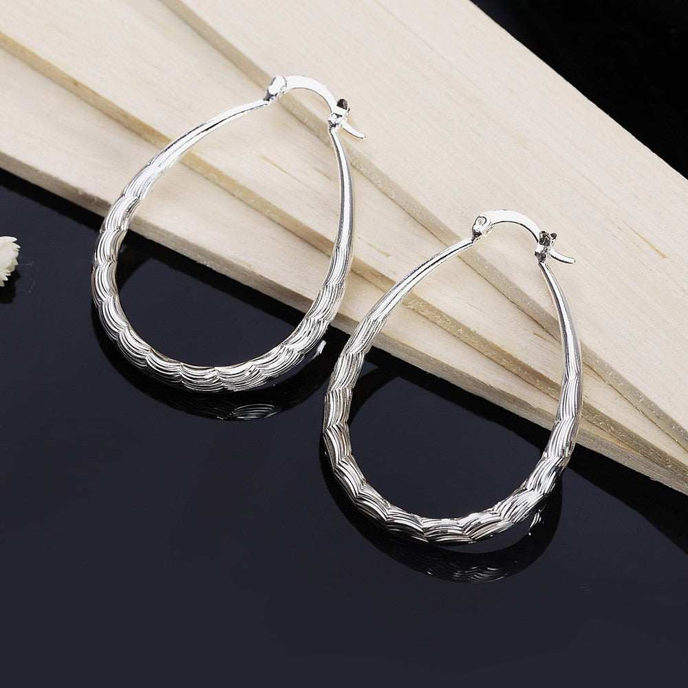 925 Stamp Silver Color Women Big Hoop Earrings Gift  Christmas Party Wedding Jewelry Christmas GaaBou Jewellery