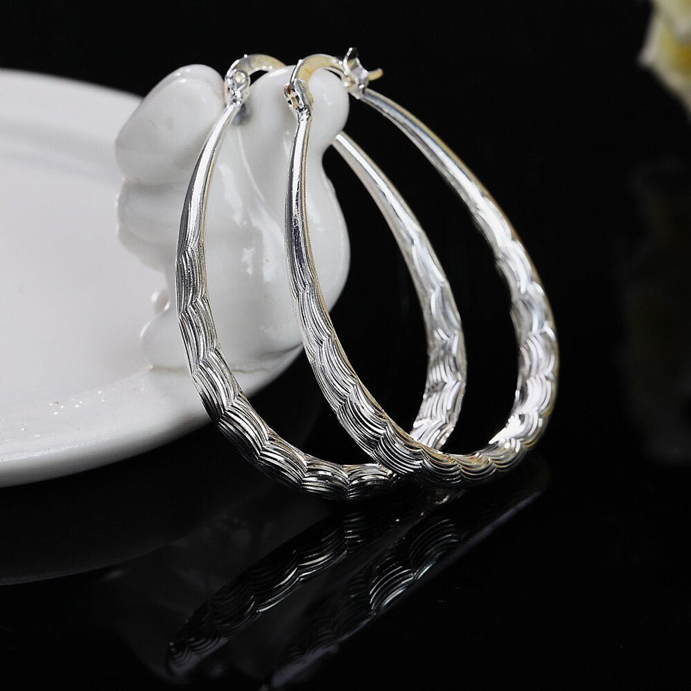 925 Stamp Silver Color Women Big Hoop Earrings Gift  Christmas Party Wedding Jewelry Christmas GaaBou Jewellery
