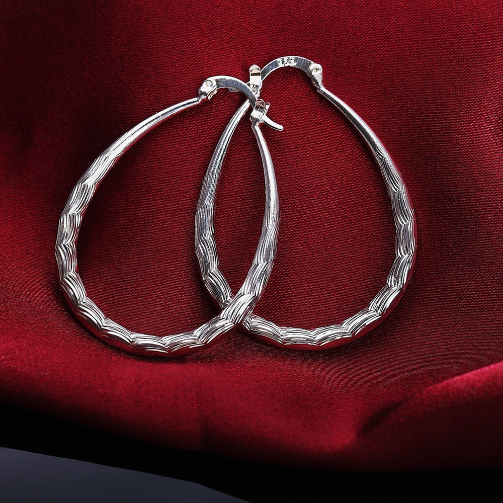 925 Stamp Silver Color Women Big Hoop Earrings Gift  Christmas Party Wedding Jewelry Christmas GaaBou Jewellery