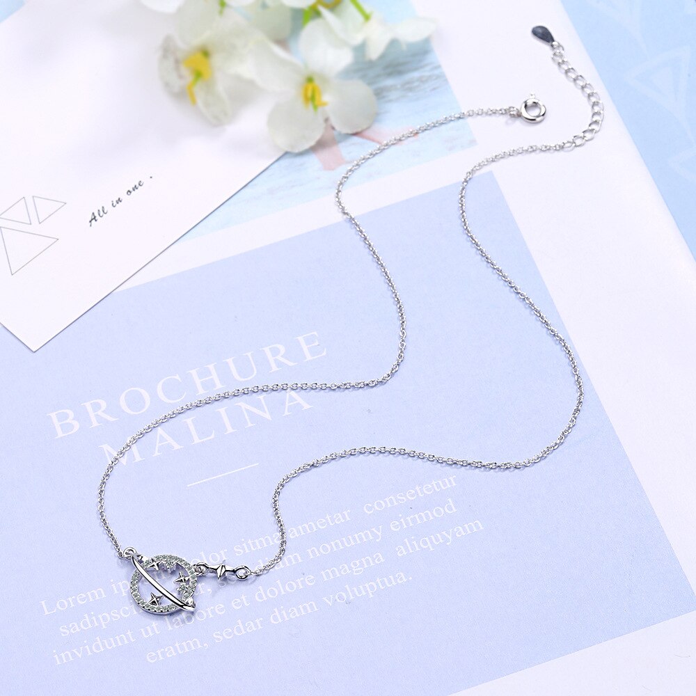 925 Stamp Silver Color Women Chain On The Neck Collarbone Necklace For Women Planet Star Zircon Pendant Chain Girl Jewelry Gift