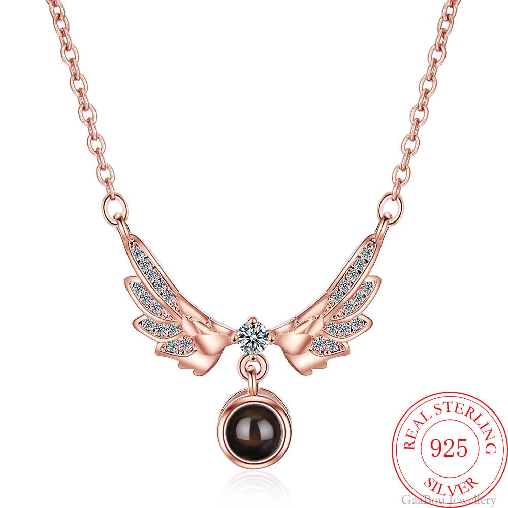925 Stamp Silver Color Women Chain On The Neck Collarbone Necklace For Women Style Angel Wing Crystal Pendant Chain Girl Jewelry
