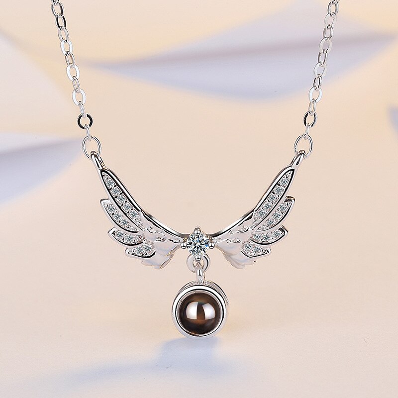 925 Stamp Silver Color Women Chain On The Neck Collarbone Necklace For Women Style Angel Wing Crystal Pendant Chain Girl Jewelry
