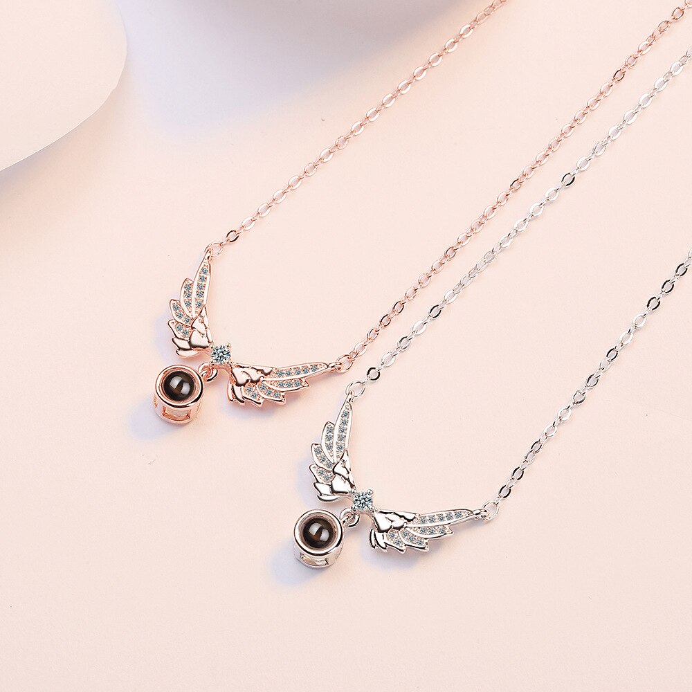 925 Stamp Silver Color Women Chain On The Neck Collarbone Necklace For Women Style Angel Wing Crystal Pendant Chain Girl Jewelry