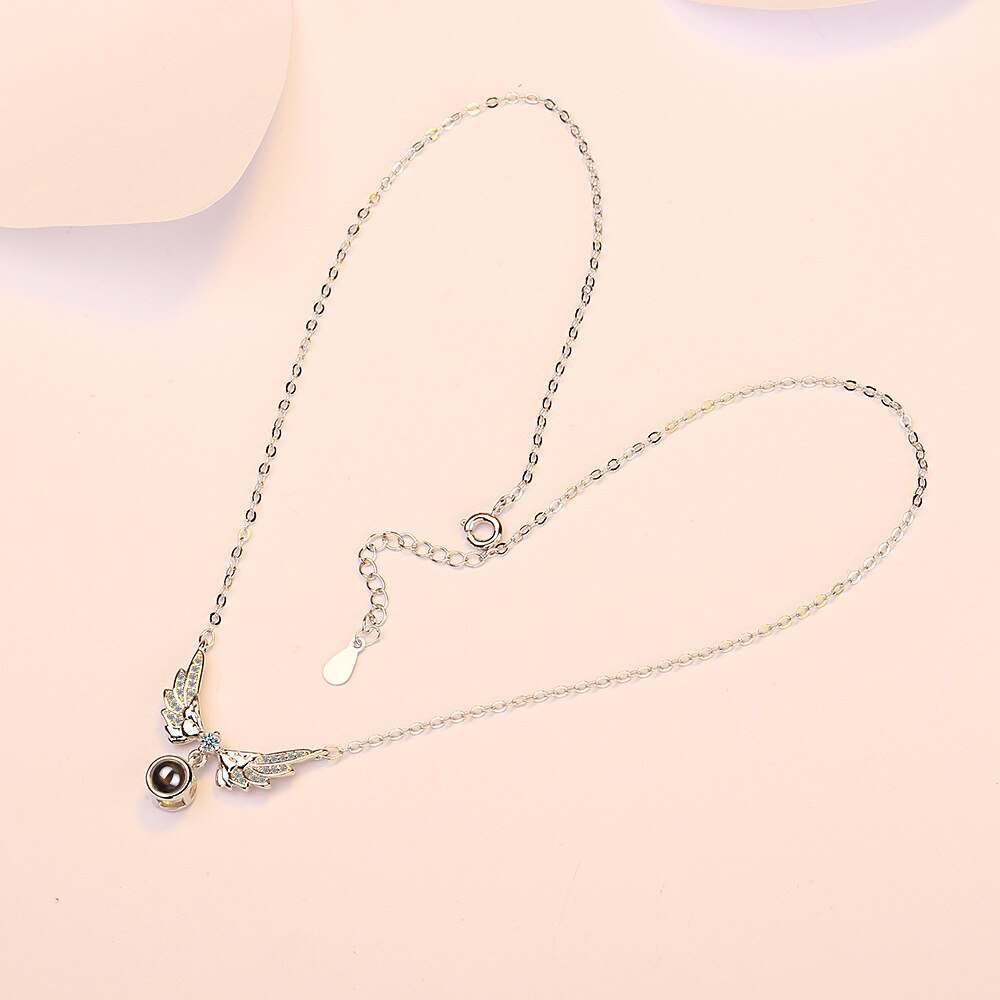 925 Stamp Silver Color Women Chain On The Neck Collarbone Necklace For Women Style Angel Wing Crystal Pendant Chain Girl Jewelry