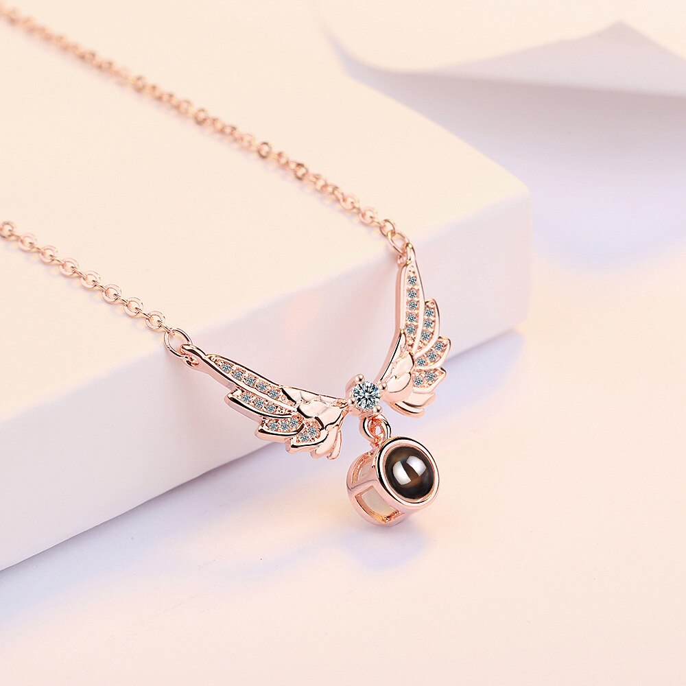 925 Stamp Silver Color Women Chain On The Neck Collarbone Necklace For Women Style Angel Wing Crystal Pendant Chain Girl Jewelry
