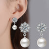 925 Stamp Silver Color Women Earrings Snowflake Pearl Retro Stud Earrings Girl Gifts Jewelry  Christmas