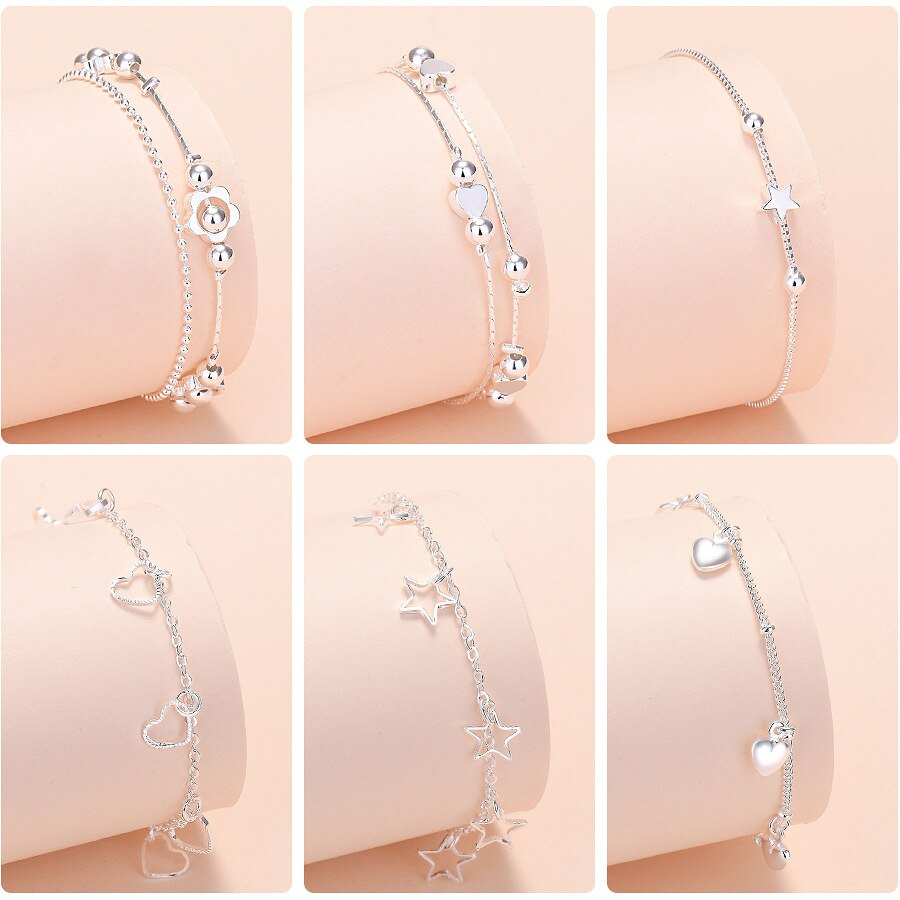 925 Stamp Silver Color Women Heart Bracelets On Hand Star Chain Bracelets  Jewelry Jewellery Gifts For Women Christmas