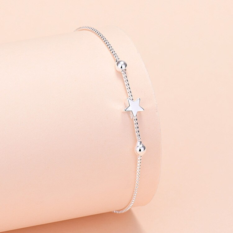 925 Stamp Silver Color Women Heart Bracelets On Hand Star Chain Bracelets  Jewelry Jewellery Gifts For Women Christmas