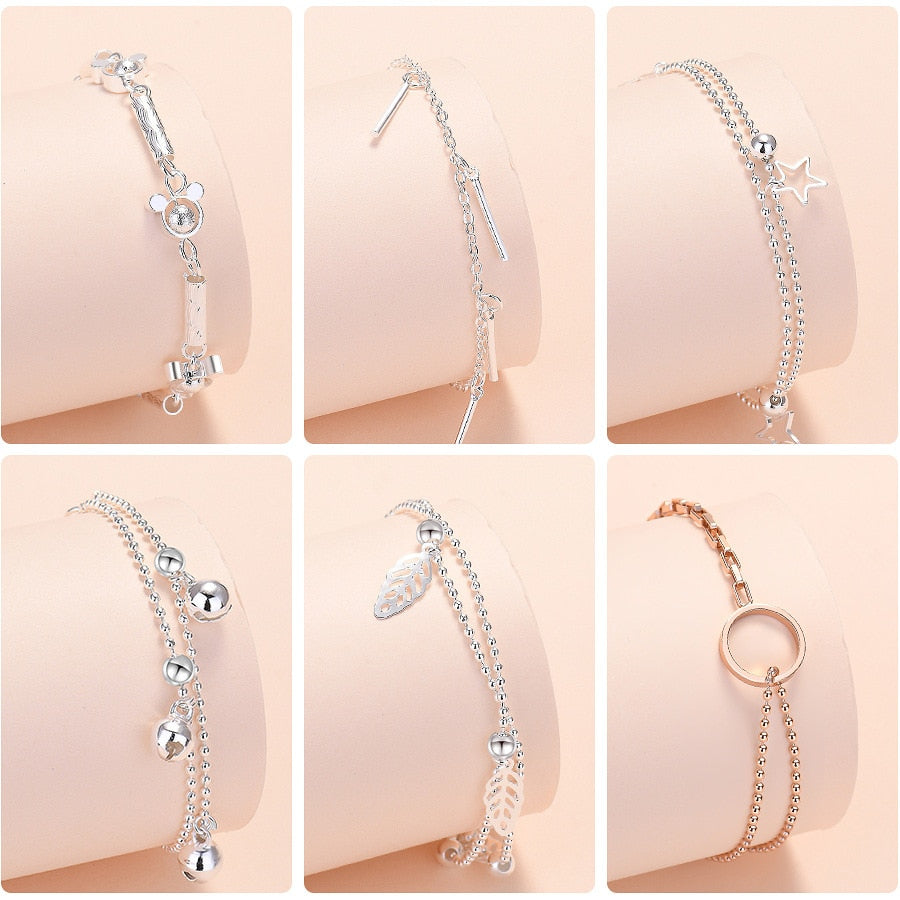 925 Stamp Silver Color Women Heart Bracelets On Hand Star Chain Bracelets  Jewelry Jewellery Gifts For Women Christmas