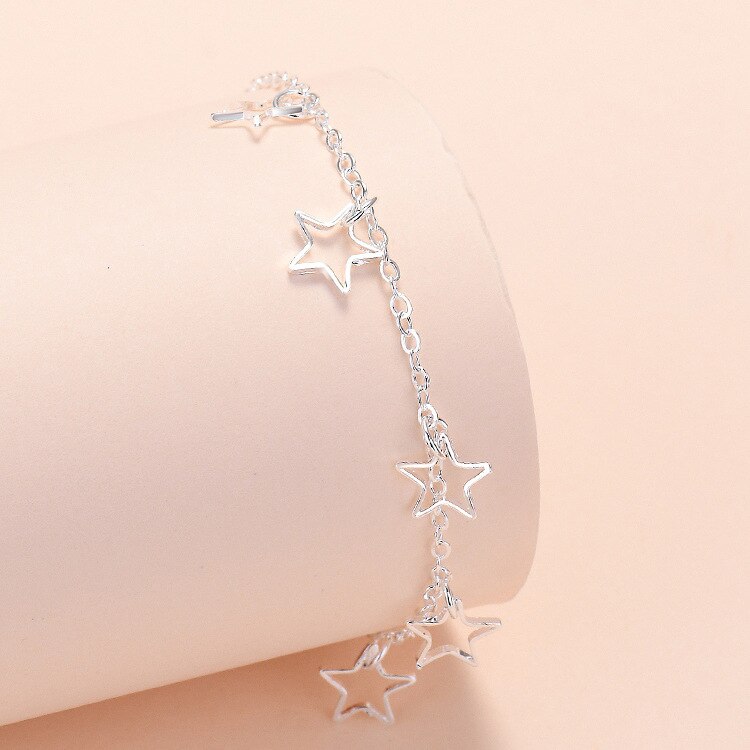 925 Stamp Silver Color Women Heart Bracelets On Hand Star Chain Bracelets  Jewelry Jewellery Gifts For Women Christmas