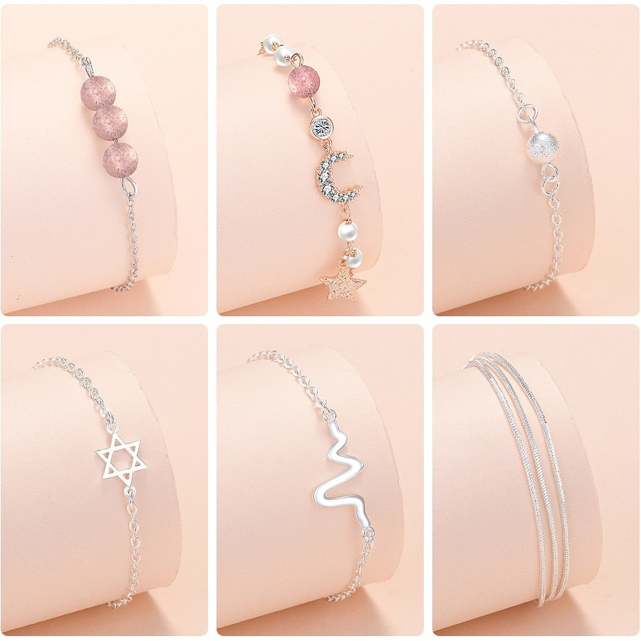 925 Stamp Silver Color Women Heart Bracelets On Hand Star Chain Bracelets  Jewelry Jewellery Gifts For Women Christmas