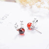 925 Stamp Silver Color Women  Antler Pomegranate Red Lucky Earrings Girl Gifts Jewelry New