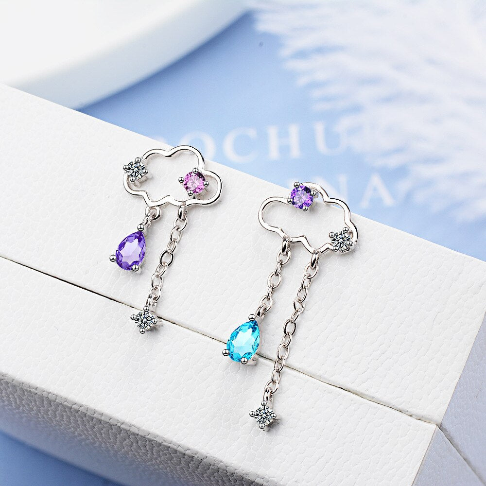925 Stamp Silver Color Women  Cloud Earrings Asymmetry Tassel Drop Gifts Jewelry  Christmas