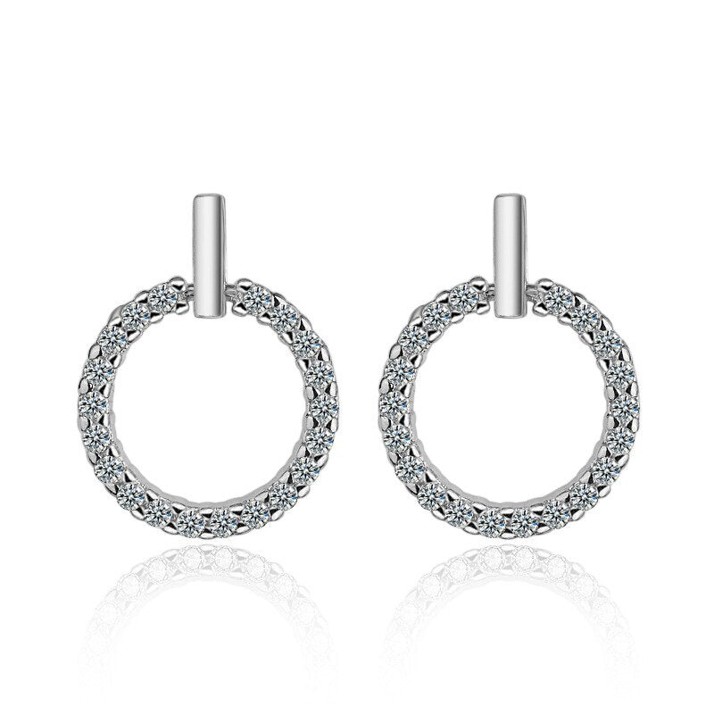 925 Stamp Silver Color Women  Earrings Round Short Zircon Charm Girl Gifts Jewelry  Christmas
