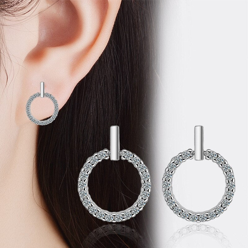 925 Stamp Silver Color Women  Earrings Round Short Zircon Charm Girl Gifts Jewelry  Christmas