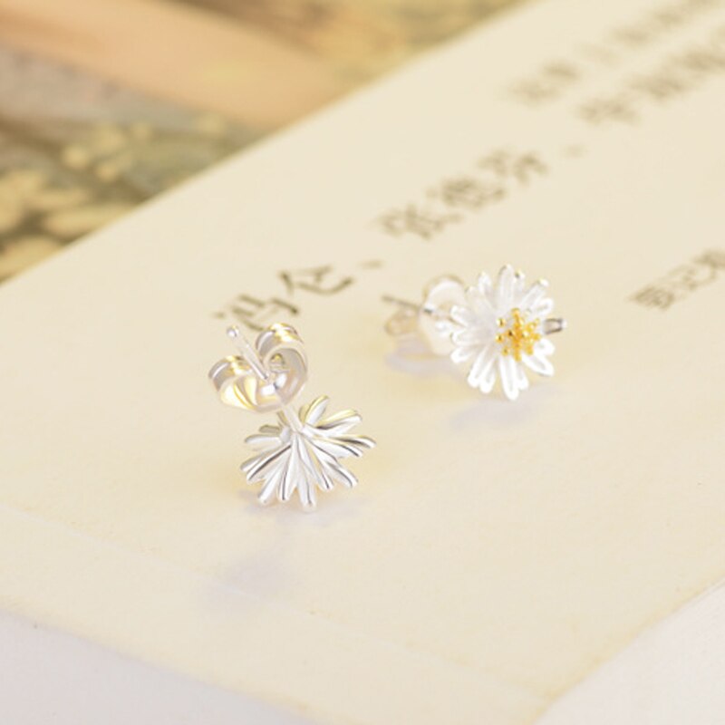 925 Stamp Silver Color Women  Little Daisy Earrings Lucky Girl Gifts Jewelry  Christmas