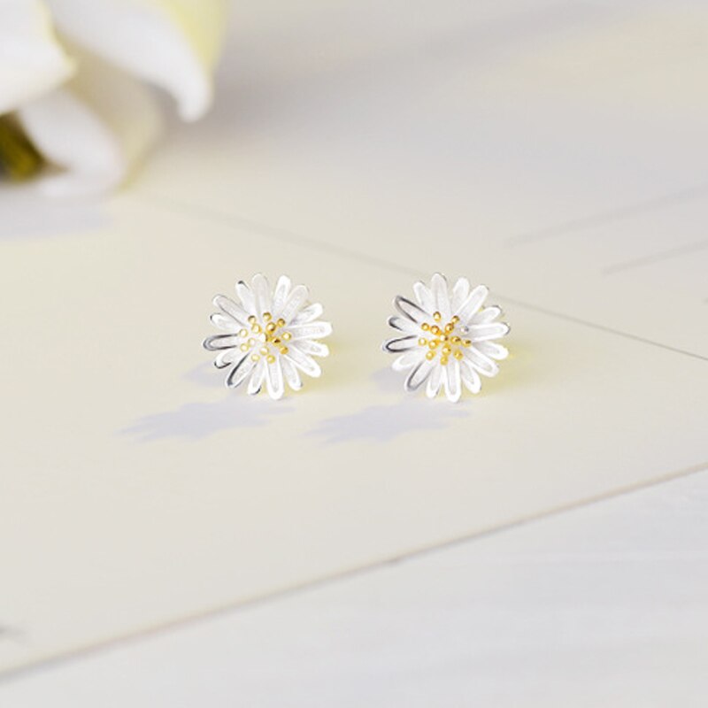 925 Stamp Silver Color Women  Little Daisy Earrings Lucky Girl Gifts Jewelry  Christmas