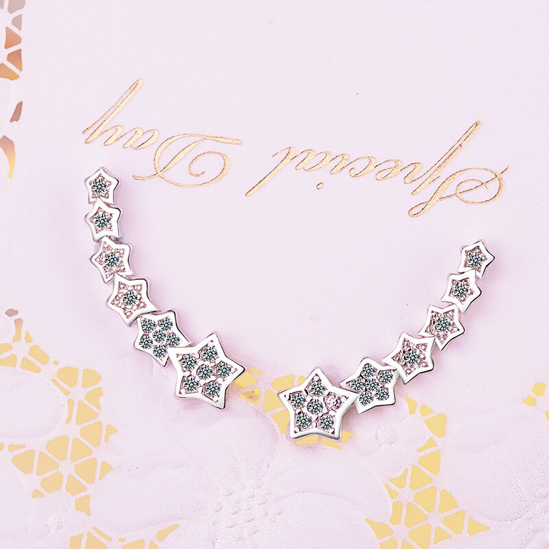 925 Stamp Silver Color Women  Six Star Zircon Earrings Charm Girl Gifts Jewelry  Christmas