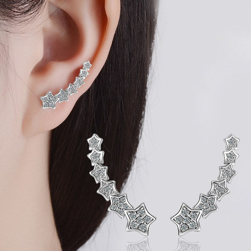 925 Stamp Silver Color Women  Six Star Zircon Earrings Charm Girl Gifts Jewelry  Christmas