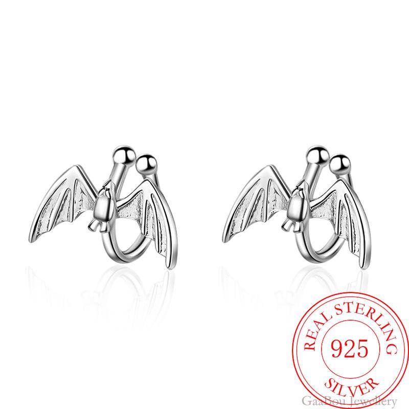 925 Stamp Silver Color Women  Classic Animal Earrings Bat Charm Stud Earring Girl Elegant Jewelry Vintage Gifts New