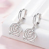 925 Stamp Silver Color Women  Classic Earrings Hollow Rose Flower Charm Stud Earring Girl Elegant Jewelry Christmas Gifts