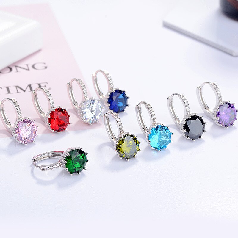 925 Stamp Silver Color Women  Classic Earrings Several Zircon Charm Stud Earring Girl Elegant Jewelry Christmas Gift