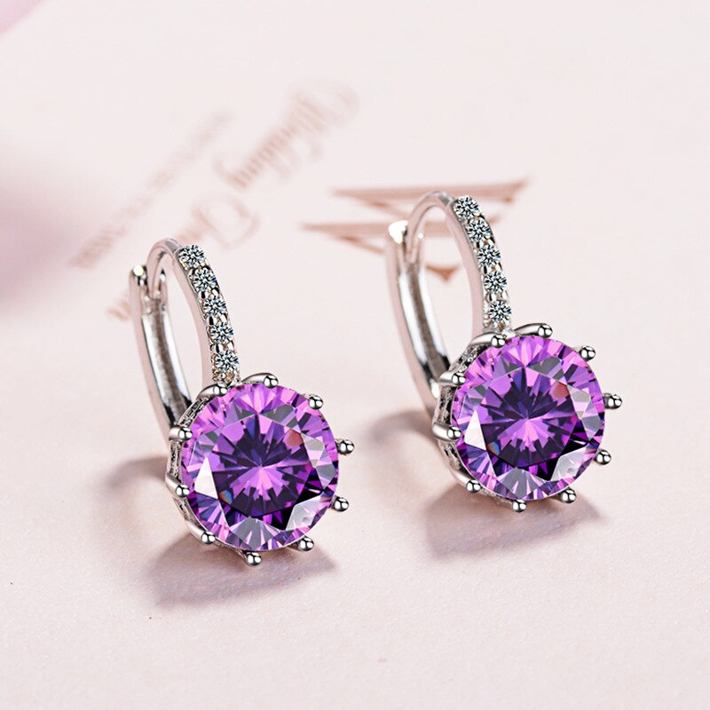 925 Stamp Silver Color Women  Classic Earrings Several Zircon Charm Stud Earring Girl Elegant Jewelry Christmas Gift
