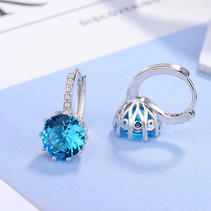 925 Stamp Silver Color Women  Classic Earrings Several Zircon Charm Stud Earring Girl Elegant Jewelry Christmas Gift