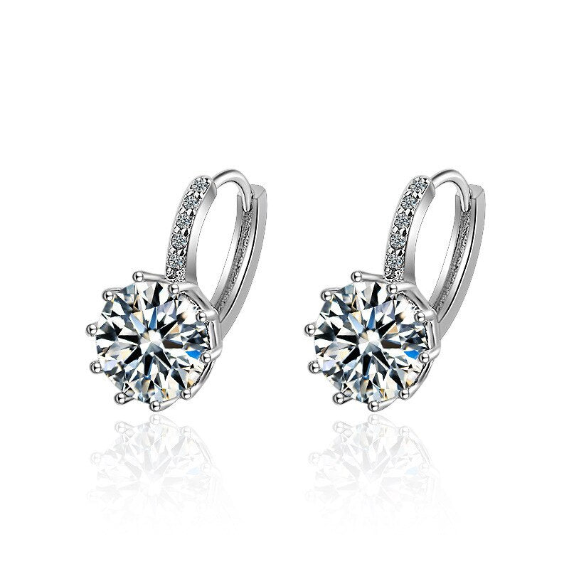 925 Stamp Silver Color Women  Classic Earrings Several Zircon Charm Stud Earring Girl Elegant Jewelry Christmas Gift