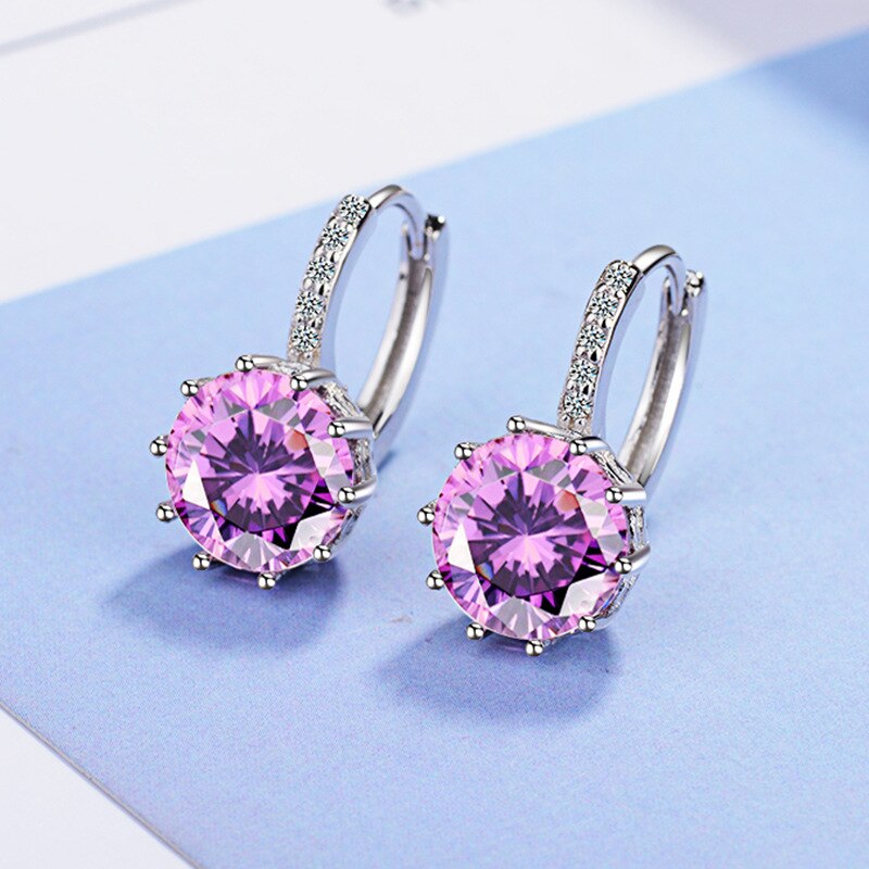 925 Stamp Silver Color Women  Classic Earrings Several Zircon Charm Stud Earring Girl Elegant Jewelry Christmas Gift