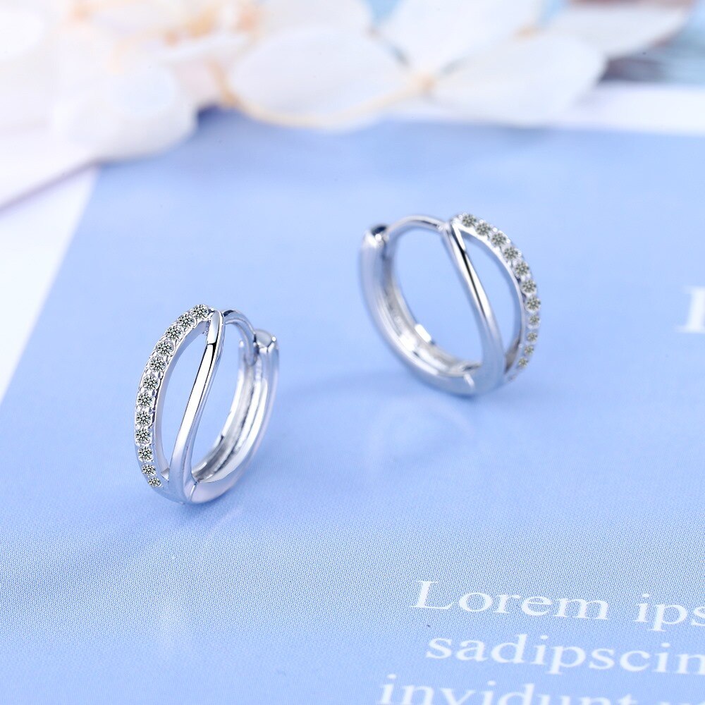 925 Stamp Silver Color Women  Earrings Hoop Round Zircon Stud Earring Girl Elegant Jewelry Charm Gifts New